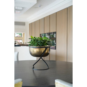 Indoor Kensington Round Planter on Stand - Metal - D28 x W28 x H30 cm - Brass