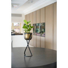 Indoor Kensington Round Planter on Stand - Metal - L14 x W14 x H42 cm - Brass