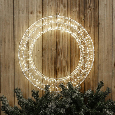 Indoor or Outdoor Pre-Lit LED Wreath with 5m Lead & Timer - Cool White ...