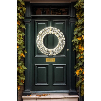 Indoor or Outdoor Pre-Lit LED Wreath with 5m Lead & Timer - Warm White ...