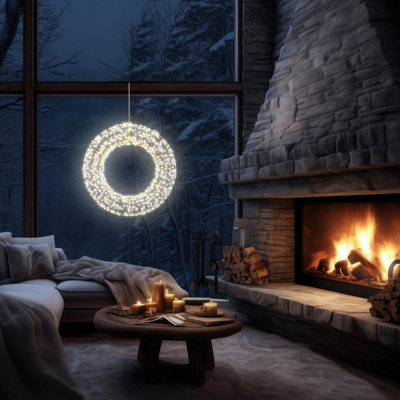 Indoor or Outdoor Pre-Lit LED Wreath with 5m Lead & Timer - Warm White ...