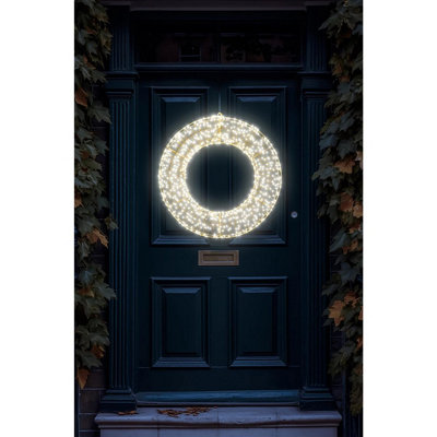 Indoor or Outdoor Pre-Lit LED Wreath with 5m Lead & Timer - Warm White ...