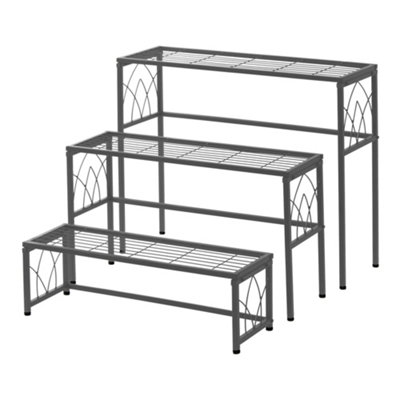 Indoor/Outdoor Plant stand set--Nesting Plant Stand 3 Piece Set - Metallic Grey