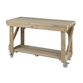 Indoor/outdoor workbench pressure treated station (H-90cm, D-64cm, L-120cm) with wheels