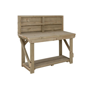 Indoor/outdoor workbench pressure treated station (H-90cm, D-64cm, L-150cm) with back panel