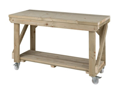 Indoor/outdoor workbench pressure treated station (H-90cm, D-64cm, L-150cm) with wheels