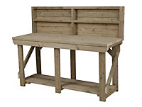 Indoor/outdoor workbench pressure treated station (H-90cm, D-64cm, L-210cm) with back panel