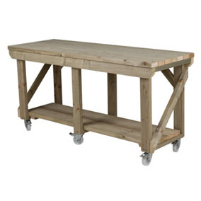 Indoor/outdoor workbench pressure treated station (H-90cm, D-64cm, L-240cm) with wheels