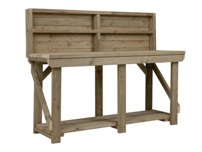 Indoor/outdoor workbench pressure treated station (H-90cm, D-64cm, L-300cm) with back panel