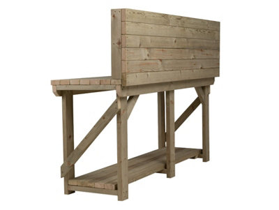 Indoor/outdoor workbench pressure treated station (H-90cm, D-64cm, L-300cm) with back panel
