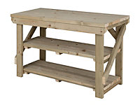 Indoor/outdoor workbench pressure treated station (H-90cm, D-64cm, L-90cm) with double shelf