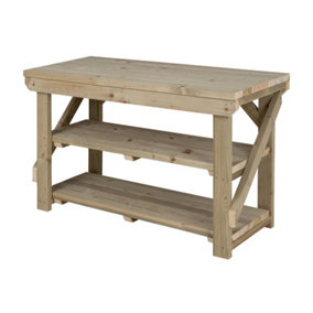 Indoor/outdoor workbench pressure treated station (H-90cm, D-64cm, L-90cm) with double shelf