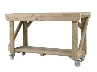 Indoor/outdoor workbench pressure treated station (H-90cm, D-64cm, L-90cm) with wheels