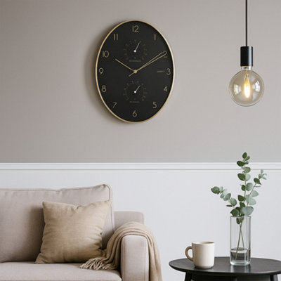 Indoor Oval Wall Clock 84.5cm Thermometer and Hygrometer in Black Dial ...
