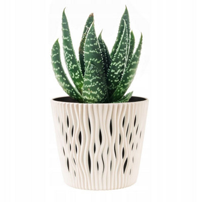 Indoor Plant Pots with Insert Plastic Flowerpot Small Large Cream 16cm