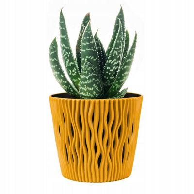 Indoor Plant Pots with Insert Plastic Flowerpot Small Large Mustard 19cm