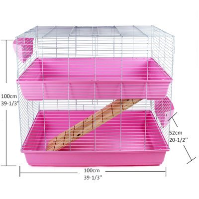 Indoor Rabbit Hutch 2 Tier Cage Bunny Guinea Pig Small Pet House in Pink