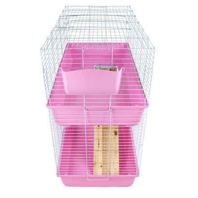 Indoor Rabbit Hutch 2 Tier Cage Bunny Guinea Pig Small Pet House in Pink