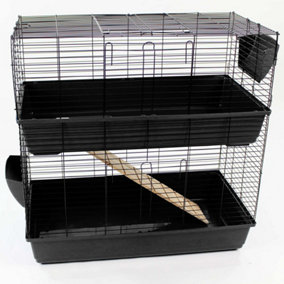 Indoor Rabbit Hutch 2 Tier Cage Bunny Guinea Pig Small Pet House Two Levels in Black