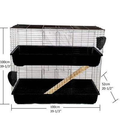 Indoor Rabbit Hutch 2 Tier Cage Bunny Guinea Pig Small Pet House Two Levels in Black