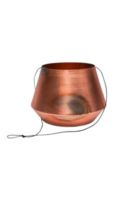 Indoor Soho Aged Hanging Planter with Leather Strap - Mild Steel - L21 x W21 x H15 cm - Copper