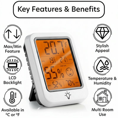 Indoor Temperature and Humidity Monitor Thermometer Hygrometer Max Min ...