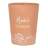 Indoor Terracotta Plant Pot with Words "Mum's Flowers. Ideal Gifts. (Dia) 12 cm