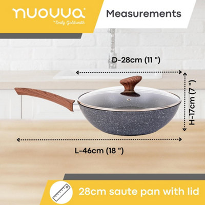Induction Non Stick Wok Pan Deep Stir Fry Pan with Lid 28cm Grey ...