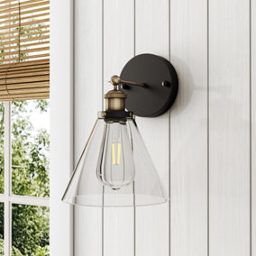 Industrial 1-Light Armed Sconce Wall Light with Clear Glass Shade
