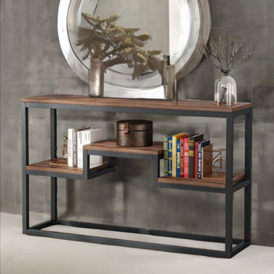 Industrial 2 Tier Console Table With Steel Frame