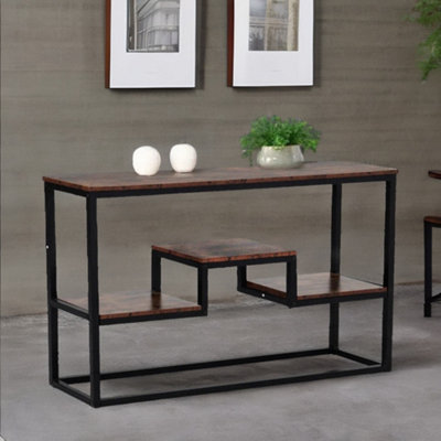 Industrial 2 Tier Console Table With Steel Frame