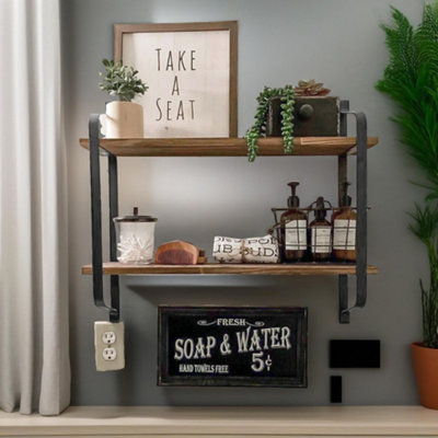 Photo inspiration: Industrial 2 Tier Wooden Floating Shelf Photo Inspiration