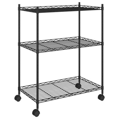 Industrial 3-Tier Storage Rack with Wheels 60x35x81 cm Black 150 kg