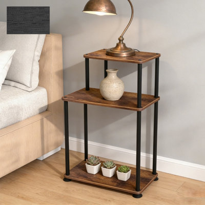 Industrial 3-Tier Storage Shelf - 67cm Metal Frame Side Table for Living Room & Bedroom, Easy Assemble Brown & Black