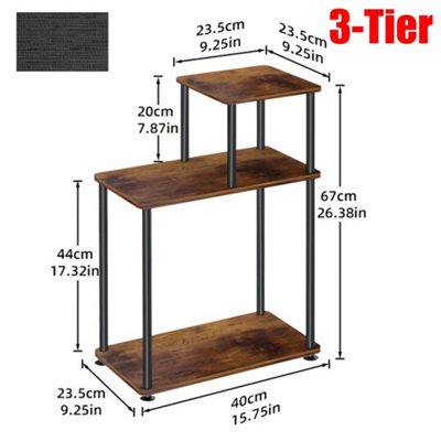 Industrial 3-Tier Storage Shelf - 67cm Metal Frame Side Table for Living Room & Bedroom, Easy Assemble Brown & Black