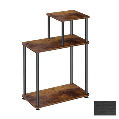 Industrial 3-Tier Storage Shelf - 67cm Metal Frame Side Table for Living Room & Bedroom, Easy Assemble Brown & Black