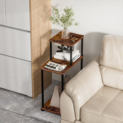 Industrial 3-Tier Storage Shelf - 67cm Metal Frame Side Table for Living Room & Bedroom, Easy Assemble Brown & Black