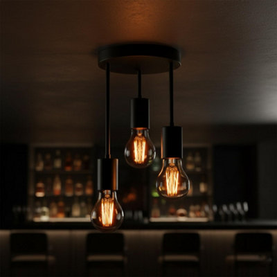 Industrial 3-Way Ceiling Light Black Metal E27 Base Holder with ...
