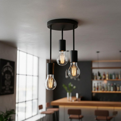 Industrial 3-Way Ceiling Light Black Metal E27 Base Holder with ...