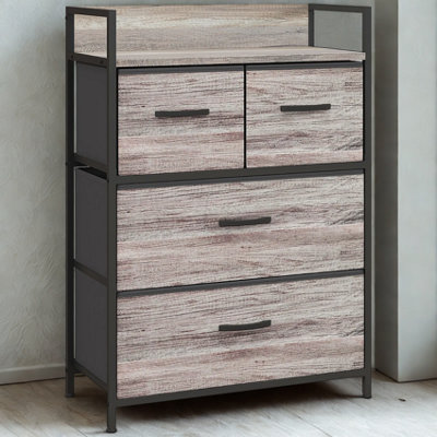 Industrial 4 Fabric Drawer Chest Storage Unit With Shelftop Grey