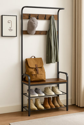 Industrial 4-in-1 Coat Rack with Shoe Bench , Hallway Clothes Stand ...