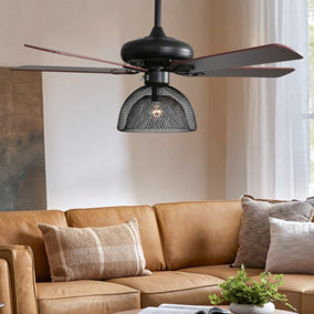 Industrial 5-Blade Ceiling Fan Light with Remote Control 17 Inch