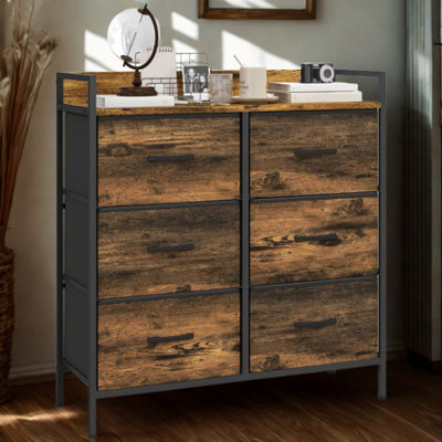 Industrial 6 Drawer Chest Storage Unit With Shelf Brown