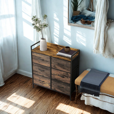 Industrial 6 Drawer Chest Storage Unit With Shelf Brown