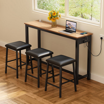 Industrial Bar Table Set with 3 Chairs Modern Counter Height Kitchen Dining Table for 3 Simple