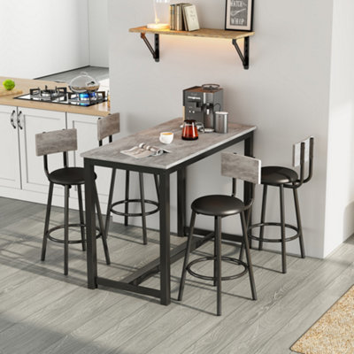 Industrial Bar Table Set with 4 Chairs,Modern Counter Height Kitchen Dining Table for 4,Simple and stylish,  (Black+Grey)
