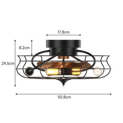 Industrial Black 7 Blades Cage Design Ceiling Fan Light with Remote ...