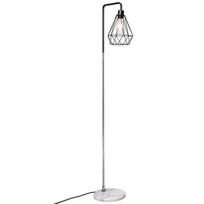 Industrial Black Metal Diamond Lampshade Floor Lamp Tall Pole Light with Marble Base 152 cm