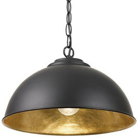 Industrial Ceiling Pendant Light BLACK & GOLD Shade Hanging Lamp Holder Fitting