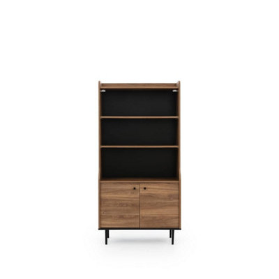 Industrial Chic Vasina 06 Bookcase - Oak Castello & Black Matt with Sleek Metal Legs - W800mm x H1600mm x D450mm